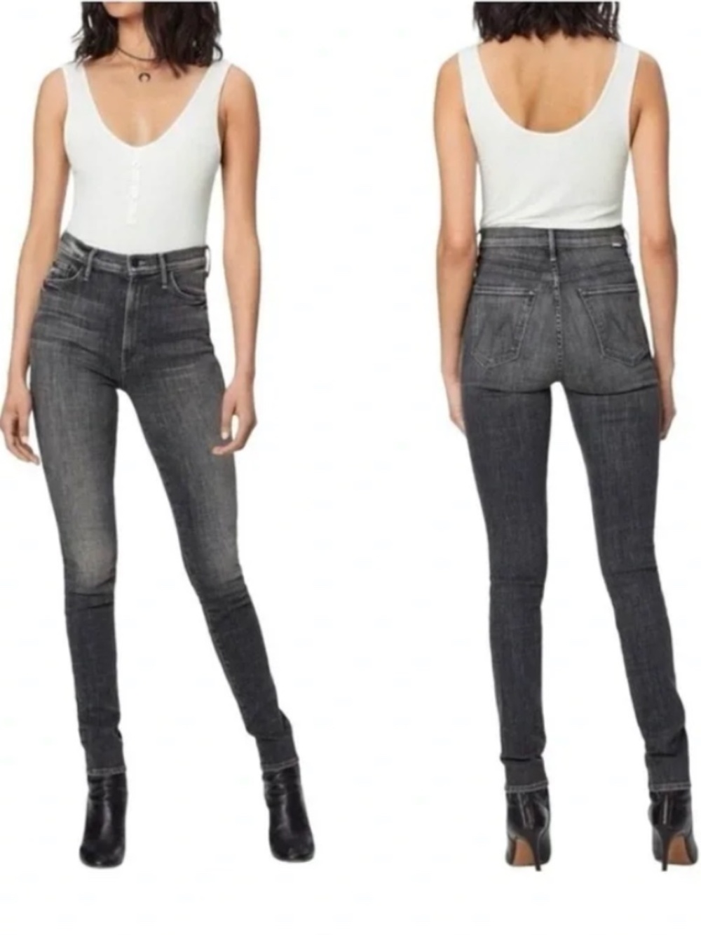 Mother Denim Hi Rise Skinny Gray Wash Super Swooner Jeans, size 32